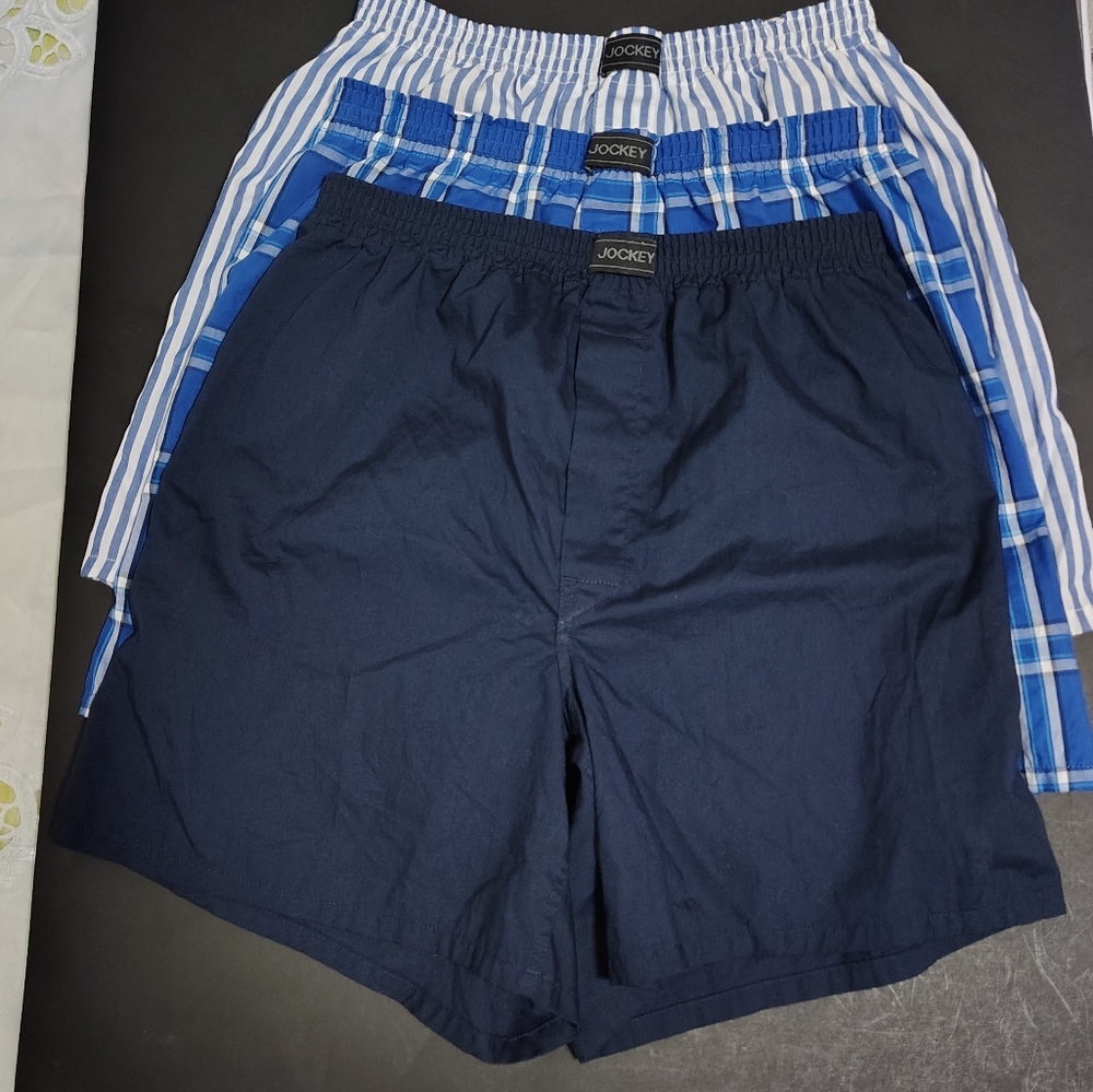 Jockey Navy and Blue Plaid Boxer Shorts Trio Size Small 28-30